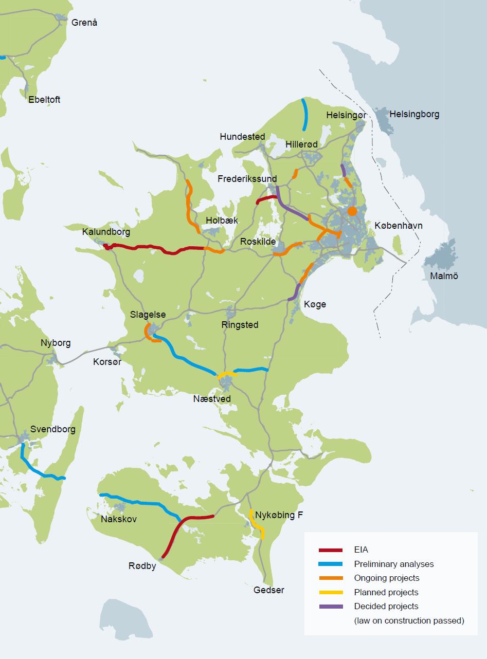 Figure 18. Decided road projects/analyses in Greater Copenhagen/Zealand Source: Ministry of Transport (2010).