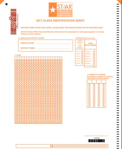 Class Identification Sheet (Scorable) Determine organization of test results by grade: By administrator, principal, teacher, etc.