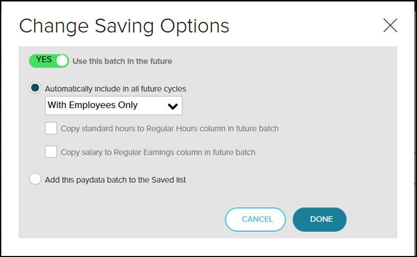 Paydata: Consolidated Saving Options for Future Use Changing Saving Options