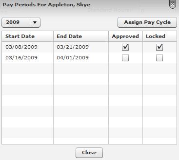 8.3.2.1 Pay Periods The Pay Cycles button allows you to setup the employee s pay periods. This happens automatically for new employees but must be completed for rehires.