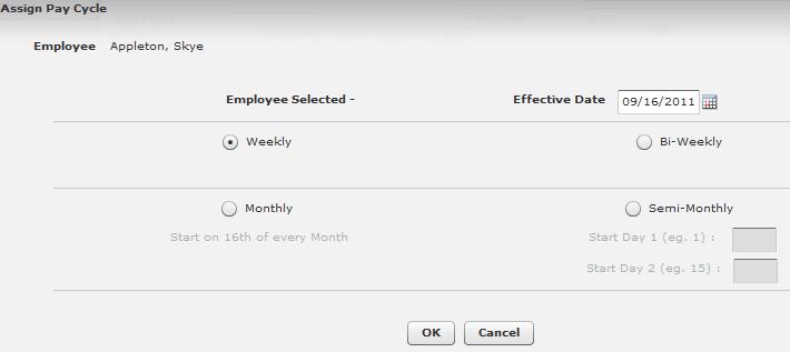 When the new window appears, enter the start date of the pay cycle in the Effective Date field.