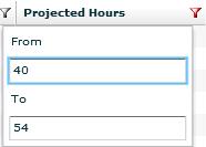 10.3 Projected Hours Figure 99 - Projected Hours Filter The Projected Hours report gives a rough estimate of the amount of hours an employee will have at the end of the selected period, assuming no