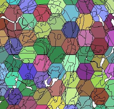 Tiles To create tiles, a hexagon grid was overlaid on the GIS resultant database, with the resulting polygons grouped by hexagonal tile.
