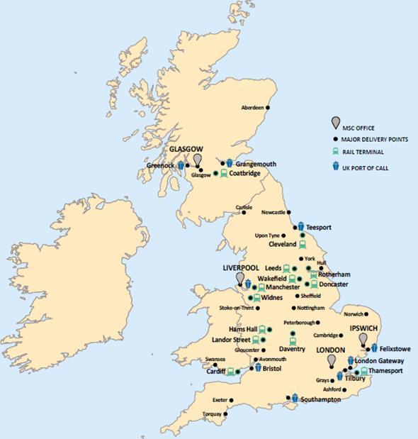 CONNECTED REGIONALLY TO 9 UK PORTS Unrivalled links to key UK ports Collection and delivery for all services calling at 9 regional ports Nationwide depot network