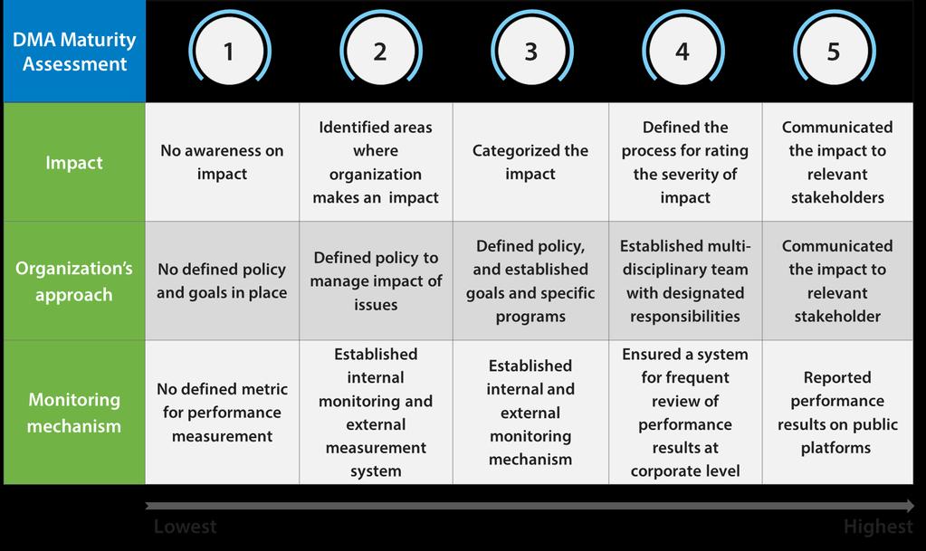 We conducted a DMA maturity assessment to analyze how we are currently managing the impact of each of the top 16 aspects