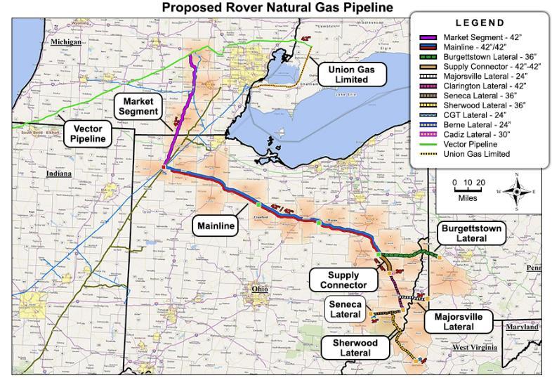 22 Rover Pipeline Owner: Energy Transfer Partners (owners of Panhandle, Trunkline, Sunoco) Size: Two 42 steel lines in OH, Single 42 line from Defiance, OH to Vector Pipeline in MI, 711 miles total