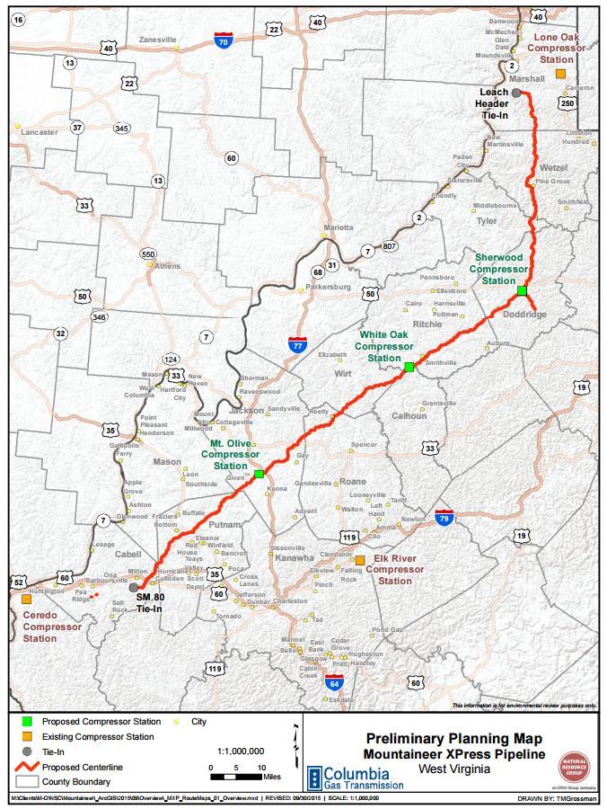 25 Mountaineer XPress Pipeline Owner: TransCanada (formerly CPG) Size: One 36 steel line, 165 miles Capacity: 2.