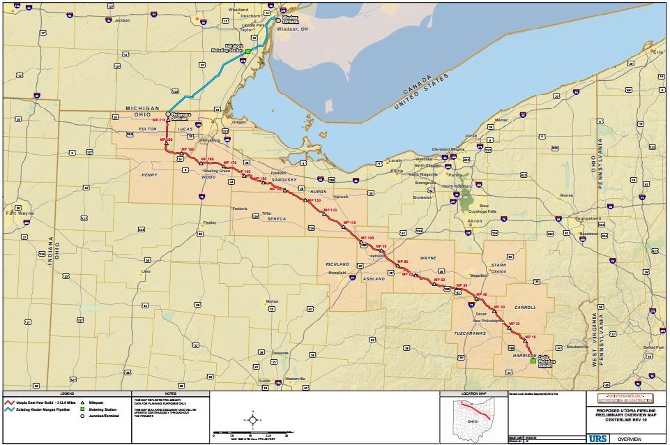 45 Utopia Pipeline Owner: Kinder Morgan Size: One 12 steel line from Cadiz Processing Hub in Ohio to existing KM pipe in Fulton County, Ohio, 215 miles Capacity: 50,000 b/d initially then expand to
