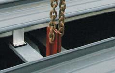 Duo-pitch Lifting plate and clamps on Kalzip standing seam Purlin lifting brackets
