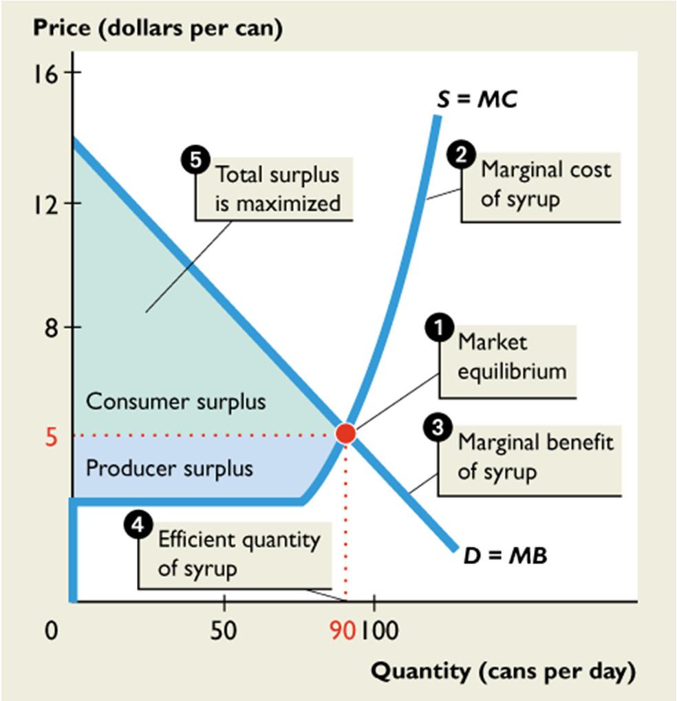 14.3 OUTPUT, PRICE, PROFIT IN THE LONG RUN Because marginal benefit equals marginal cost 4.
