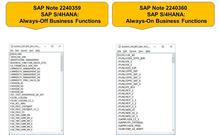Lesson: SAP S/4HANA and Business Functions Figure 266: SAP S/4HANA: Always-Off and Always-On Business Functions Business functions can have the following status: always_on, customer_switchable, and