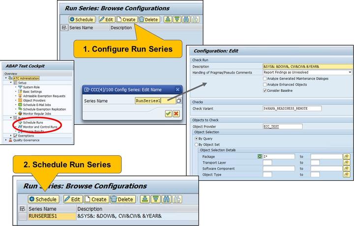 4/21/2018 SAP e-book Unit 4: SAP S/4 HANA Conversion - Prepare Phase Figure 76: Performing Central Check Runs In the SAP system to perform the analysis: schedule a Run Series for the Remote Code