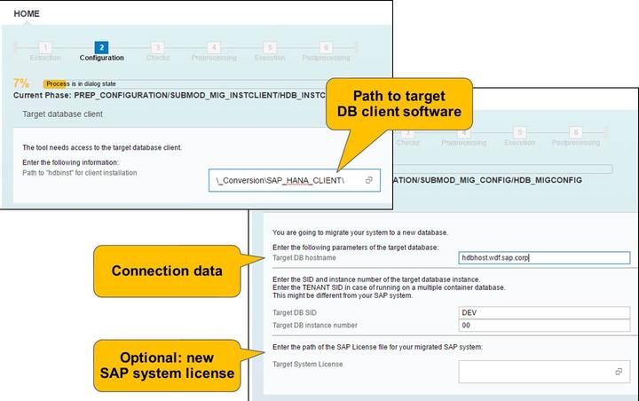 4/21/2018 SAP e-book Lesson: Configuration of the SUM Figure 106: DMO: Connection to Target Database In case of DMO, the DB client software and