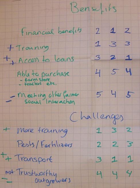 Figure 9: Outcome of a group discussion (1) Access to services: loans Through the local sourcing scheme farmers are able to access loans.