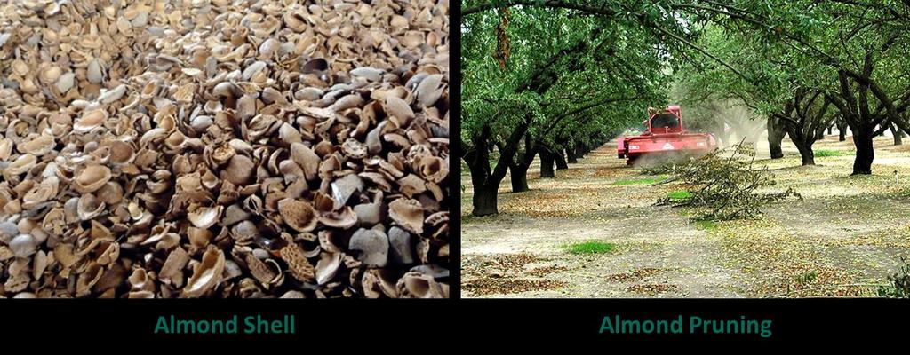 Almond Biomass Feedstock In California Type Current Industry Potential Power Potential (MW) Recovered Heat (MMBTU) Almond Shell 650,000 tons 100 4,500,000 Almond Sticks 90,000 tons 15 700,000