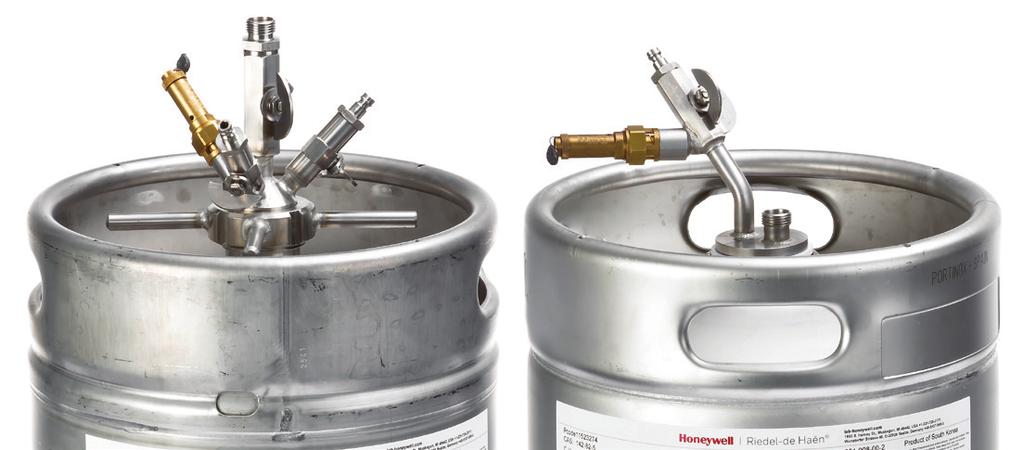 18 L, 45 L and 200 L Stainless Steel Containers Honeywell returnable stainless steel drums are available both with or without an integrated dip tube for standard and analytical grade solvents.