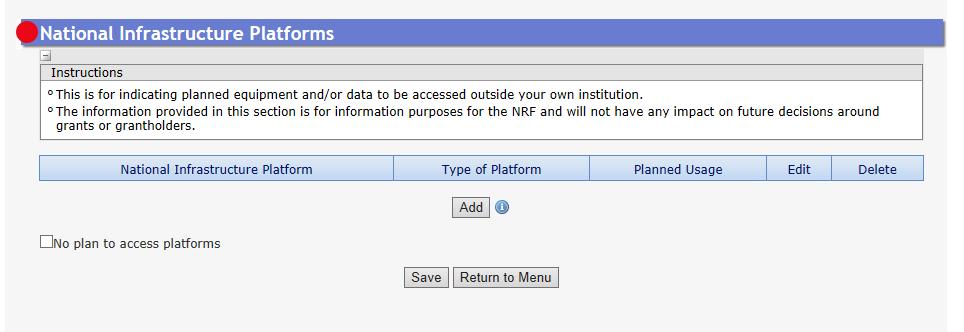 Step 11: The National Infrastructure Platform section is not relevant to