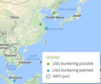 Utilizing Natural Gas/LNG as fuel In Asia, planned or actual bunkering at China,
