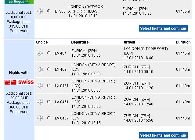 FLIGHT SELECTION AND CONNECTIONS On the flight selection page, additional flight