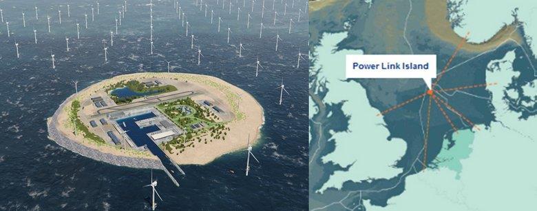 Figure 5-4: North Sea Wind Power Hub concept with Energy Island concept (left) and the option of increased regional interconnection (right) The promoters present concept would involve up to three