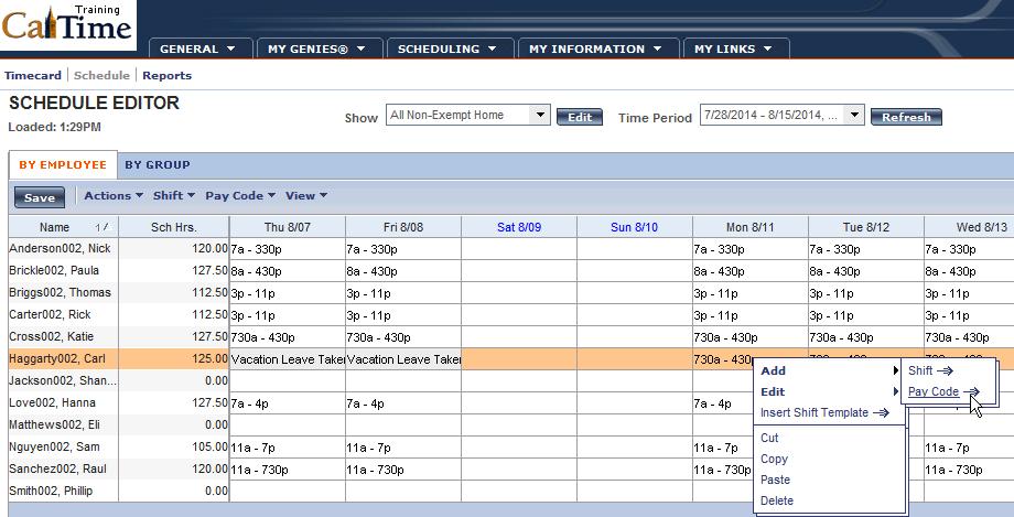 Modifying a Schedule 20. Right- click in the cell for the second Monday of Carl s vacation.
