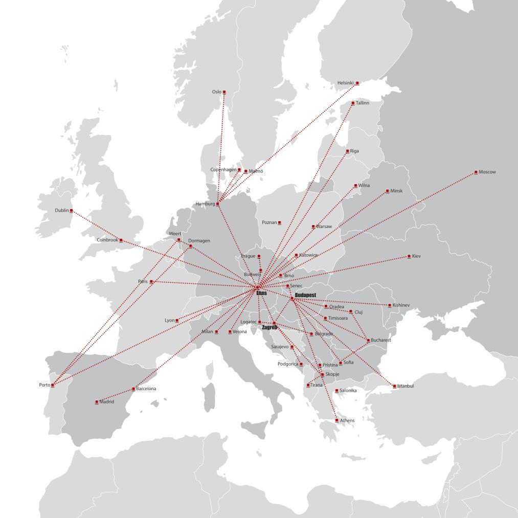 Groupage Pan-european freight network featuring Direct HUB-HUB connections Intelligent Gateway-Solutions Proven long-term partnerships and network alliances Customs services and own customs offices