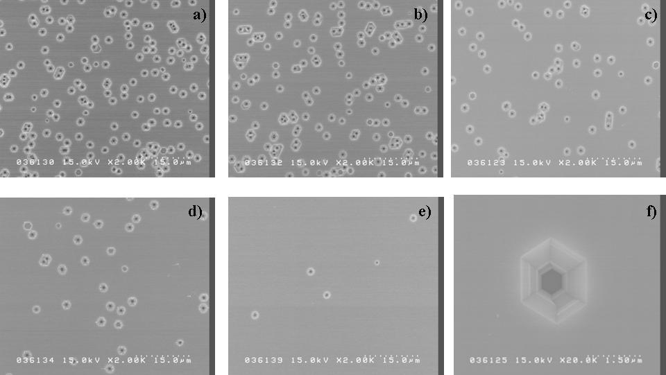 Fig.3 SEM image of the GaN Layer surface grown different V/III ratio of (a) 3683 (b) 2460 and (c) 1850 (d) 1233