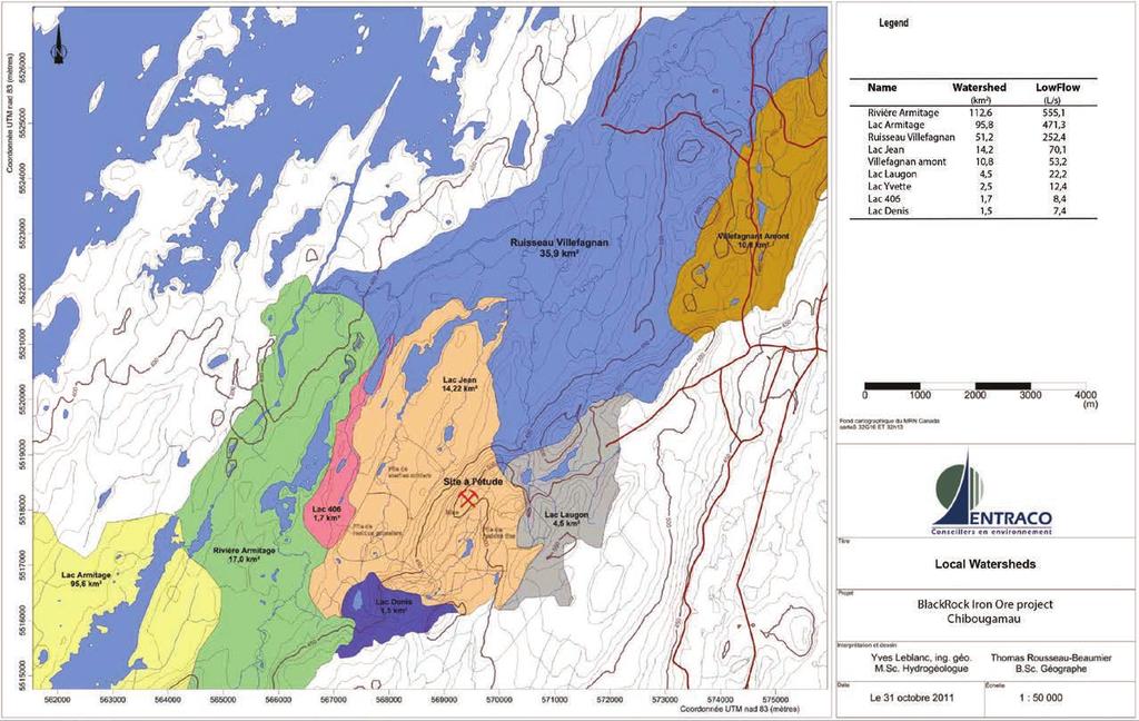 Figure 6: Sub-watersheds at the mine site Source: Groupe Conseil Entraco Inc.