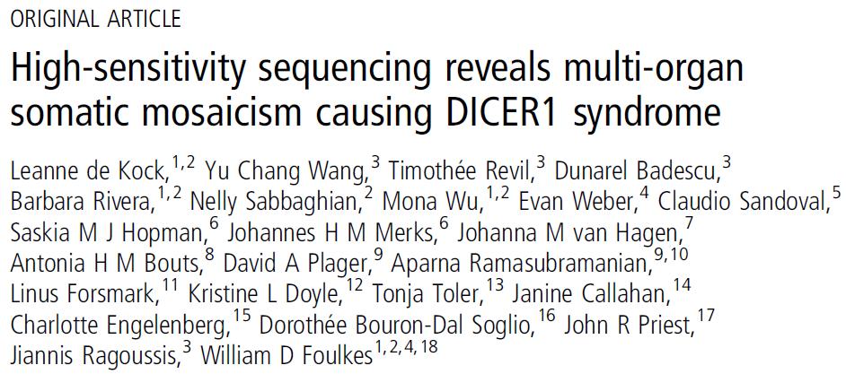 HaloPlex HS : Published study of somatic mosaicism Tumors associated with DICER1 Syndrome Deep sequencing of gdna from,