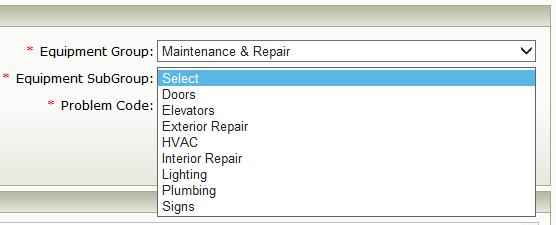 your selection for Equipment Group, the drop down menu beside Equipment