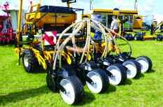 While this follows the strip-till principle, it sows two narrow bands of seed on the outer edges of each strip effectively drilling 18 rows across the 3m working width.
