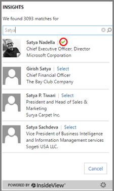 When you select the company from the list, the firmographic data appears in the Insights pane. Edit incorrect contact data 1.