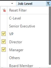 6. Clear all check boxes to see all contacts. 7. Select the check box by multiple job levels to see executives with any of those job functions. 8.