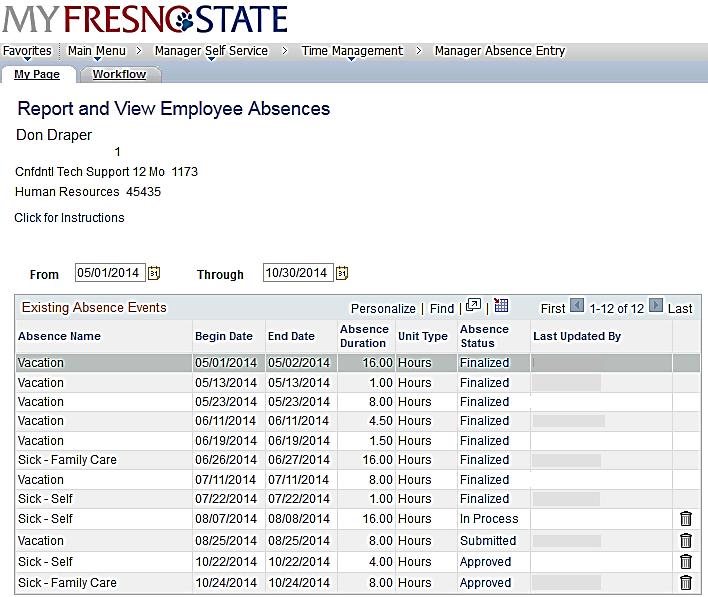 The Report and View Employee Absences page again displays. 50.