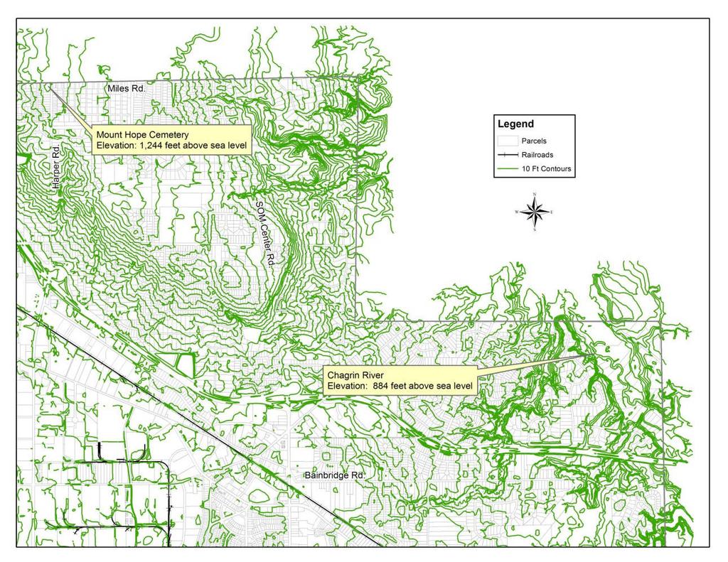 SECTION 2 TOPOGRAPHY, WATERSHEDS, AND TREE COVER Topography Topographic relief, changes in land elevation that can vary dramatically depending on location, is represented and measured by map contour