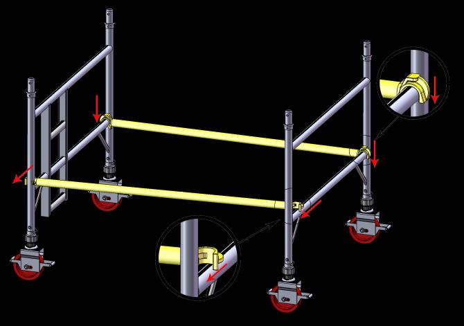 Assembly Procedure Mobile Towers 3T Method ASSEMBLY FOR 1450 DOUBLE WIDTH TOWERS 3 Position the ladder frame as shown below and fit the other end of the horizontal brace onto the vertical of the