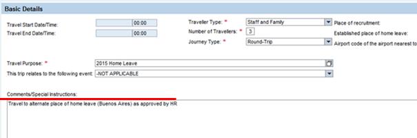 13. Enter Travel Purpose Mandatory field. This is a short free text desription of the purpose of the travel and maybe the referene to an authorizing doument e.g. invitation letter.