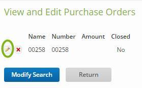 Step 2: Use the pencil icon to open the Purchase Order details.