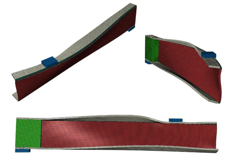 Figure 4 Deformed buckling mode of GFRP beam For further comparison of the finite element solution with experimental results, values for the experimental and predicted buckling loads were assessed.