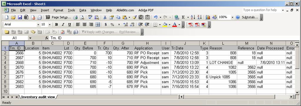 Results will be sorted in the chronological order, earliest on top User can export query results to MS Excel for further reporting Grid