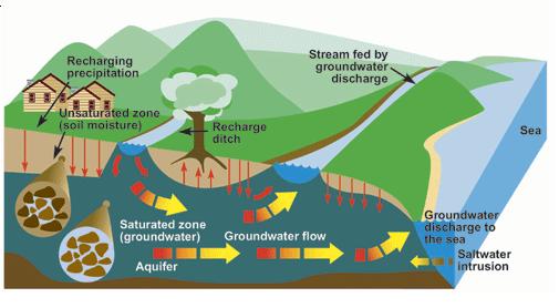 Groundwater an important part of the hydrologic cycle Some of the water from melting snow/rainfall seeps into the soil and percolates into the saturated zone to become groundwater