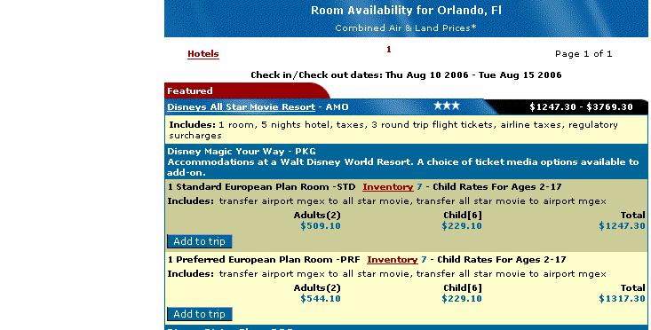 To select a room category click on the Add to Trip button under the desired room category and package type.