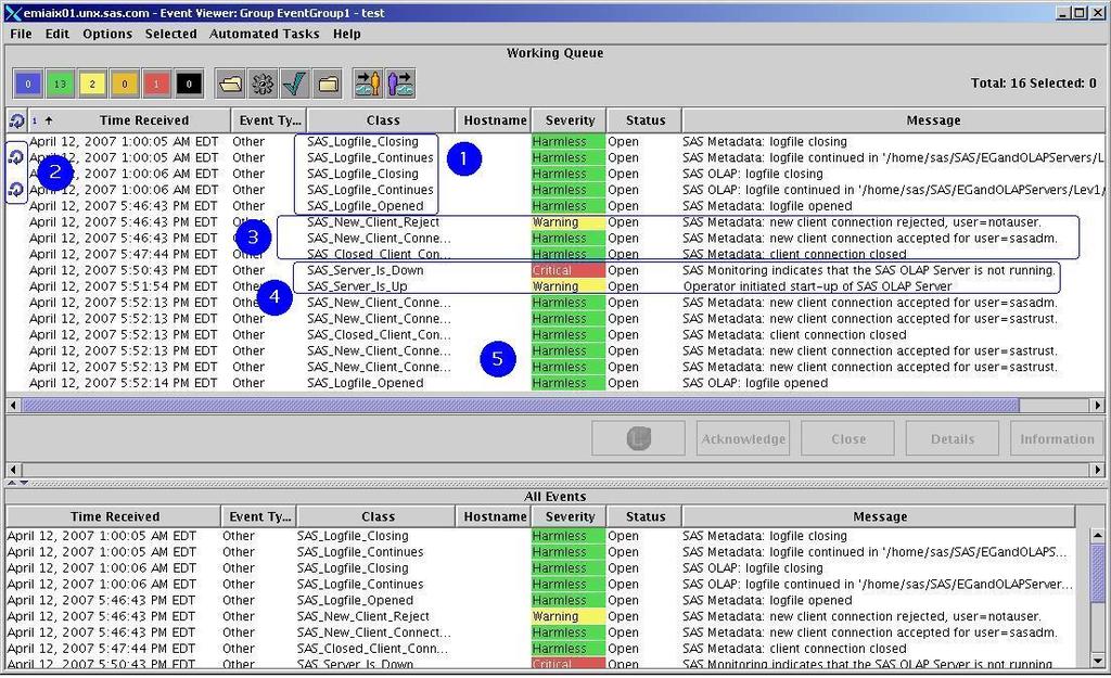 SAS 9.1.3 server status monitoring within the IBM TEC 3.