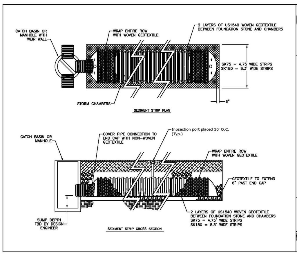 the chamber and end caps. The chamber floor filtration area was approximately 30 ft 2. Drawings and specifications of the SK75 test unit are shown on Figure 2 and Figure 3.