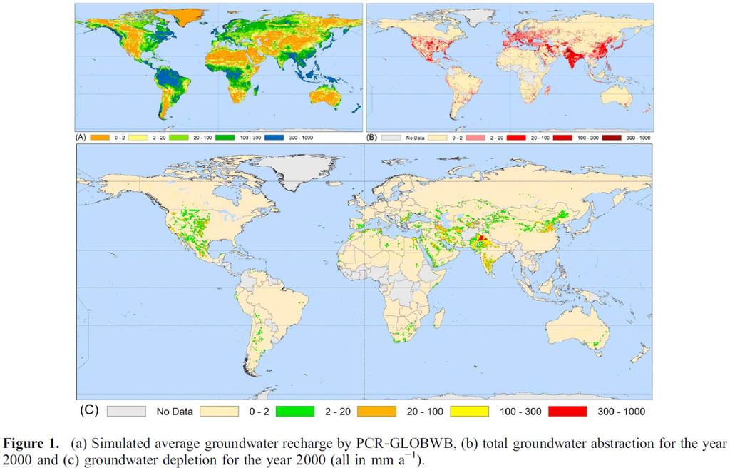 Unsustainable water Use mm/y A:GW recharge mm/y B:GW pumping Wada et al.