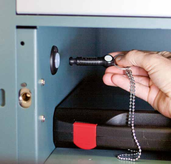 When removing or returning a device, the user simply inserts the keytag into a slot in