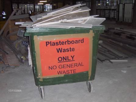 Reducing and recycling plasterboard waste on a site where space is a constraint 13 Plasterboard only waste wheelie bin MPG Contracts Ltd has been on site since September 2006 and by June 2007 50% of