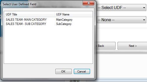 Installation and Setup 20. OPTIONAL: If you choose Select UDF as one of the category values, the Select User Defined Field window opens. 21.