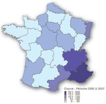 Annual average concentrations of PM10 airborne particles in 2007 in Rhône-Alpes