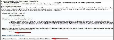 Click n Edit This Cmpetency Fr each cmpetency assigned, if any, enter N/A r nt applicable, in the Describe hw the staff member